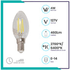 Foco tipo vela filamento LED (VEFILED4E14/LD)