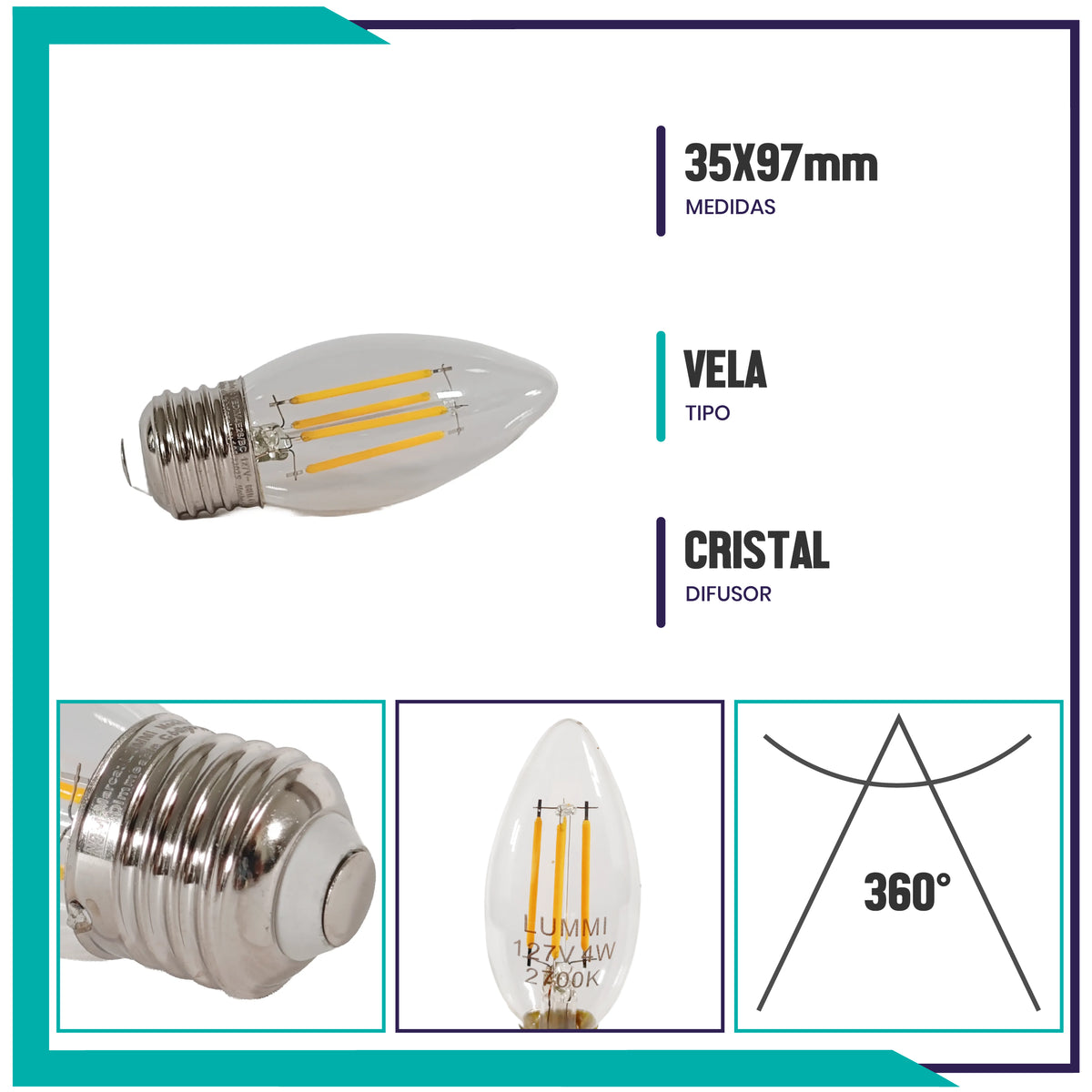 Foco tipo vela LED (VEFILED4E26/BC)