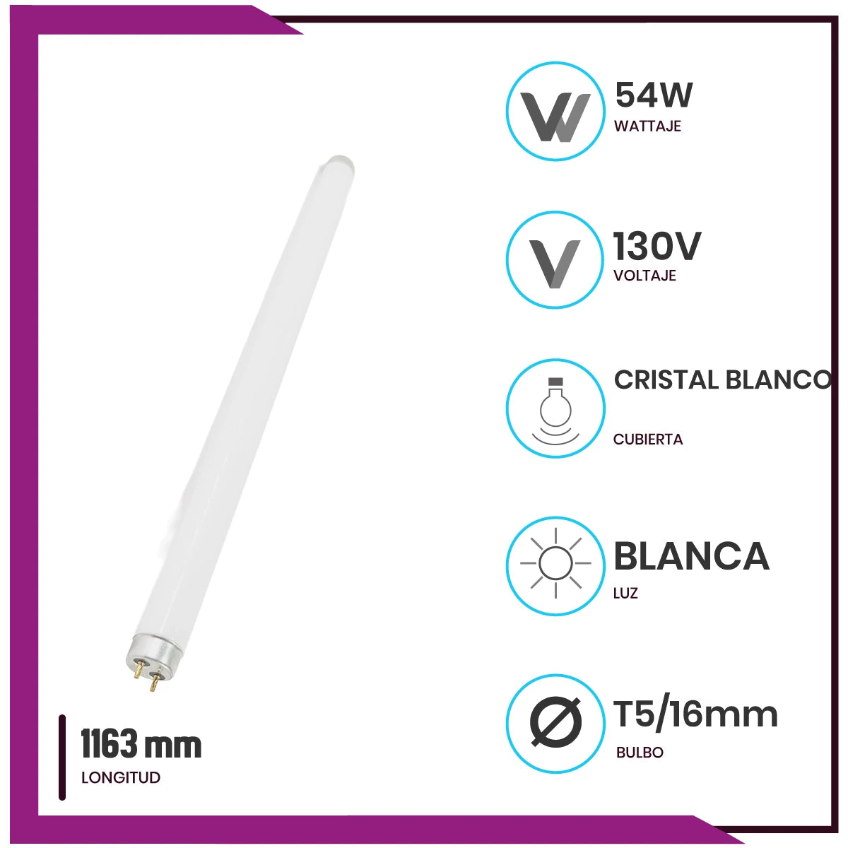 Tubo fluorescente T5 54W Paq 5pzs (FL54DT5)