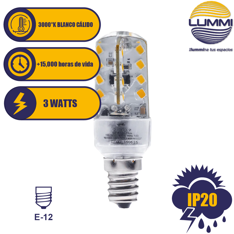 Foco cacahuate LED T20 3W (E12R3SMD/BC)