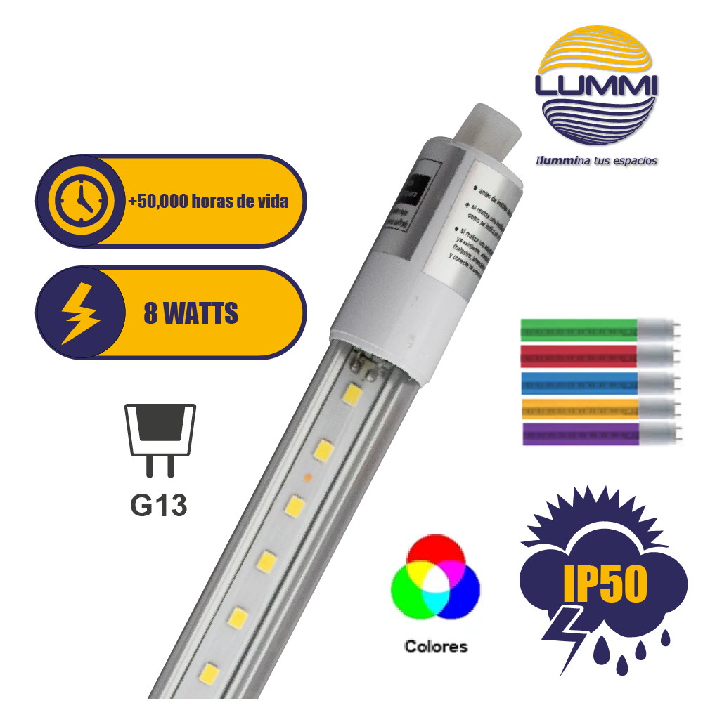Tubos LED 18W T8 Colores Paq 5 pzs (T8SMD)