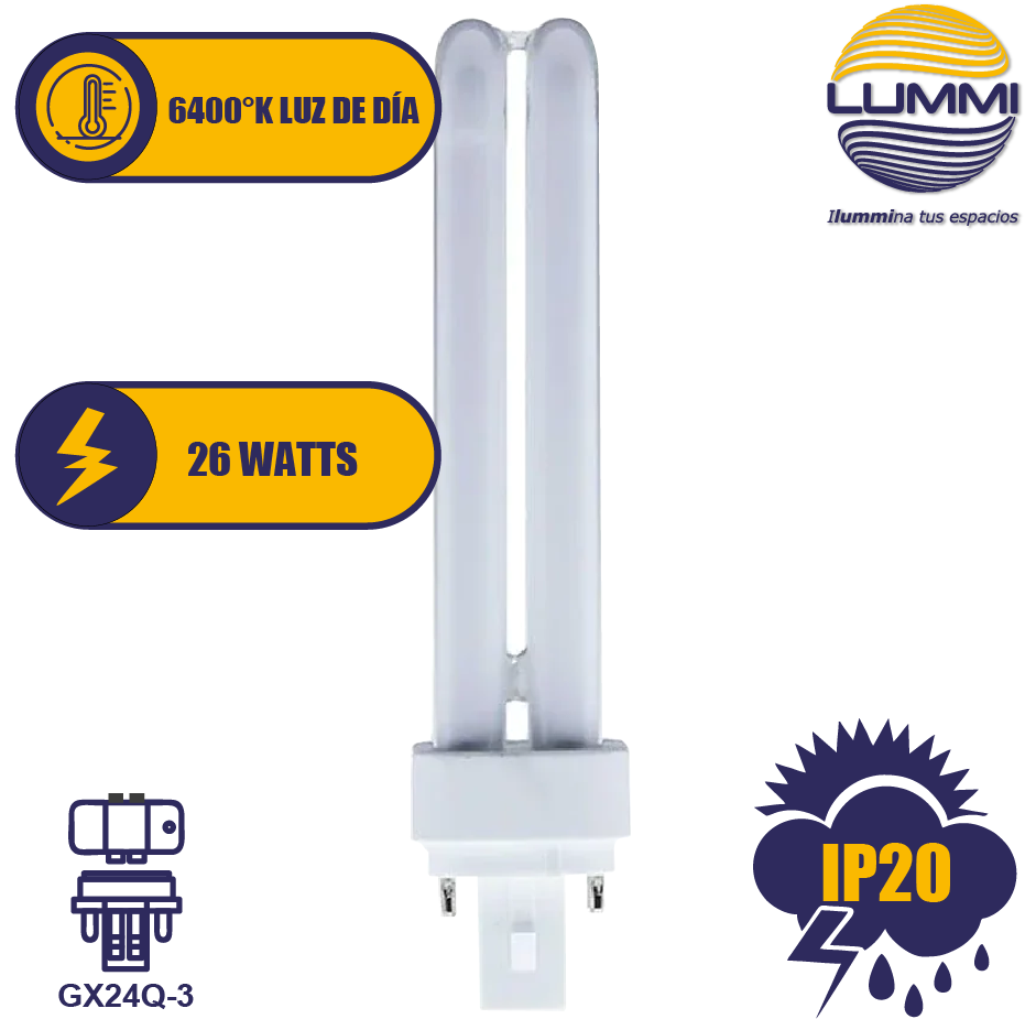 Foco fluorescente PL tipo 2U 26W 4 PINES (PL26/64)
