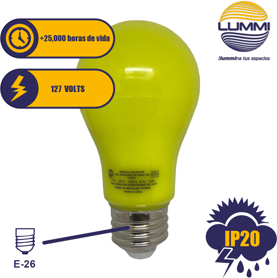 Foco LED 7W tipo A60 Repelente de mosquitos (A55LED7/RE)