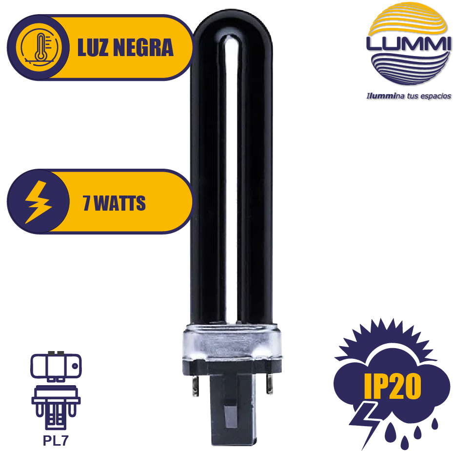 Lámpara Fluorescente 7W tipo 1U Luz negra (PL7BLB)