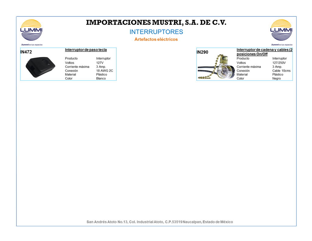 Interruptor con cadena y cables (IN290)