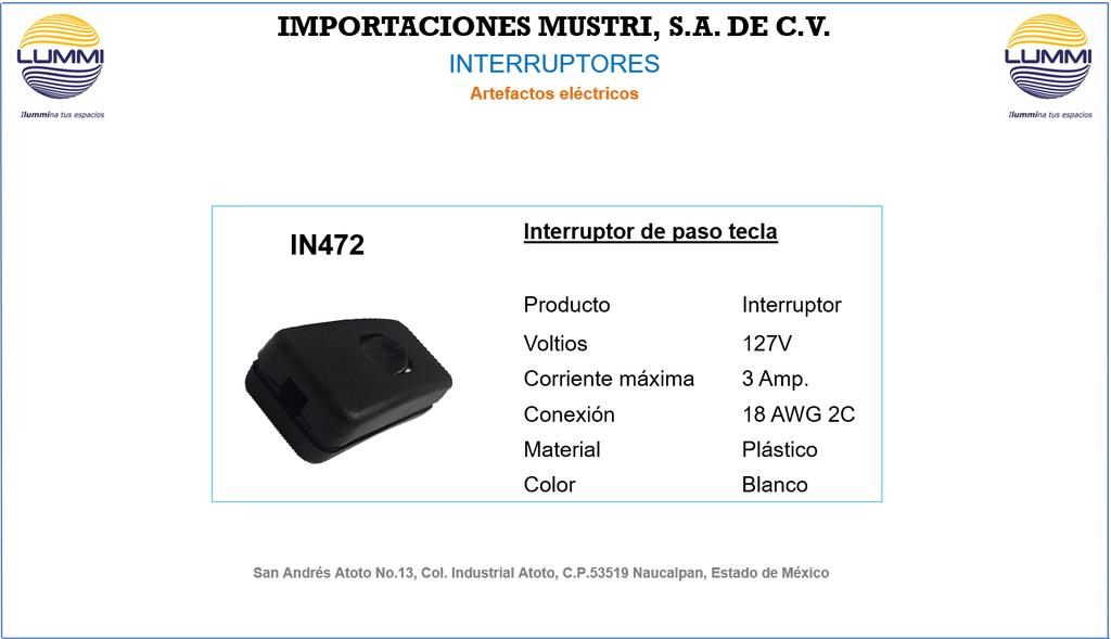 Interruptor de paso tecla ( IN472 )