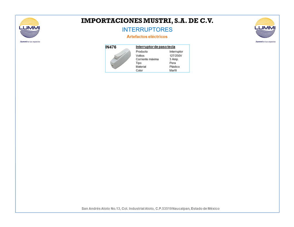 Interruptor de paso tecla (IN476)