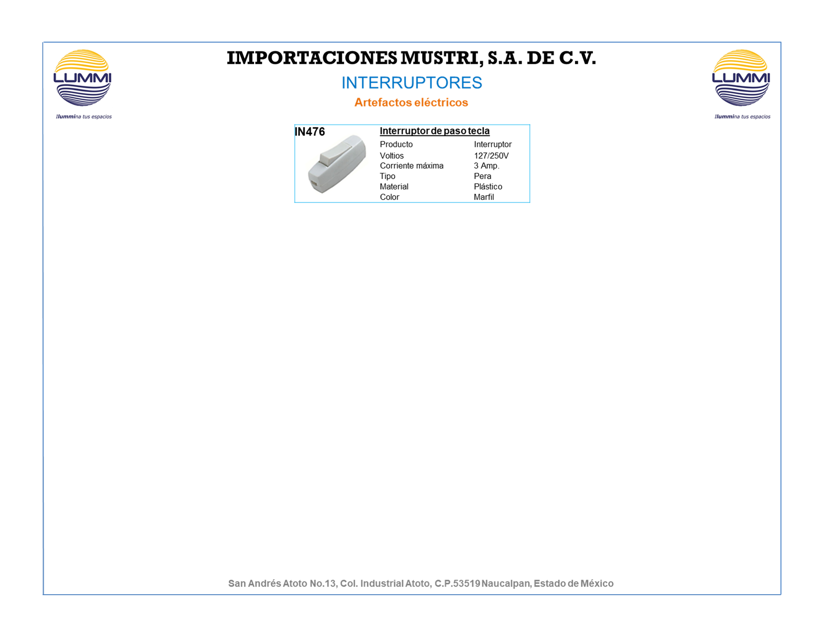 Interruptor de paso tecla (IN476)