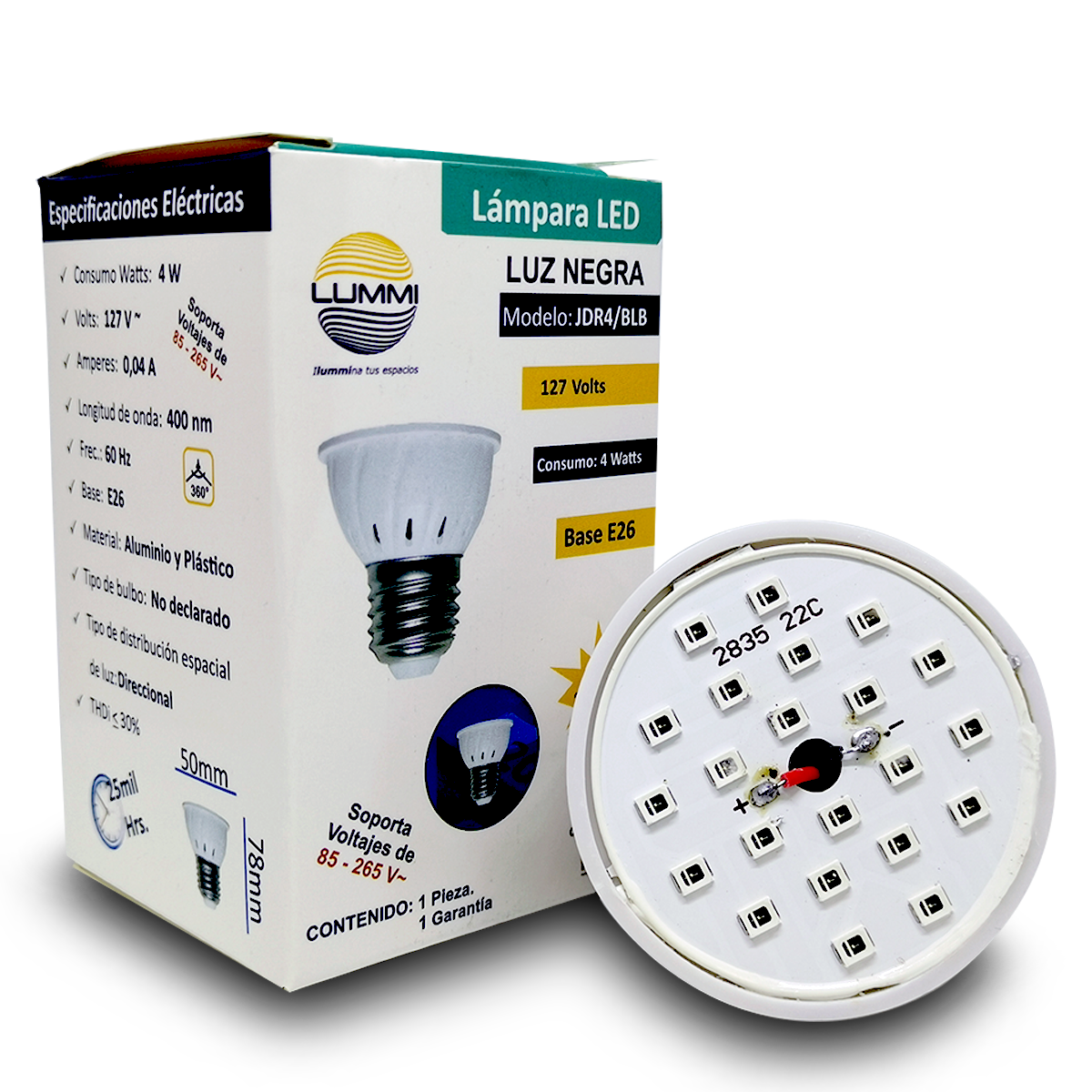 Lampara LED de luz negra 4w Mini spot( JDR4BLB )