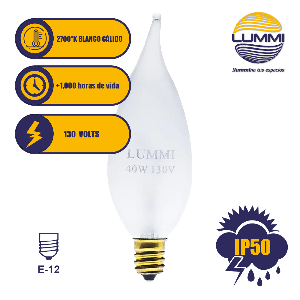 Foco  vela punta curva perlado (CA1040F)