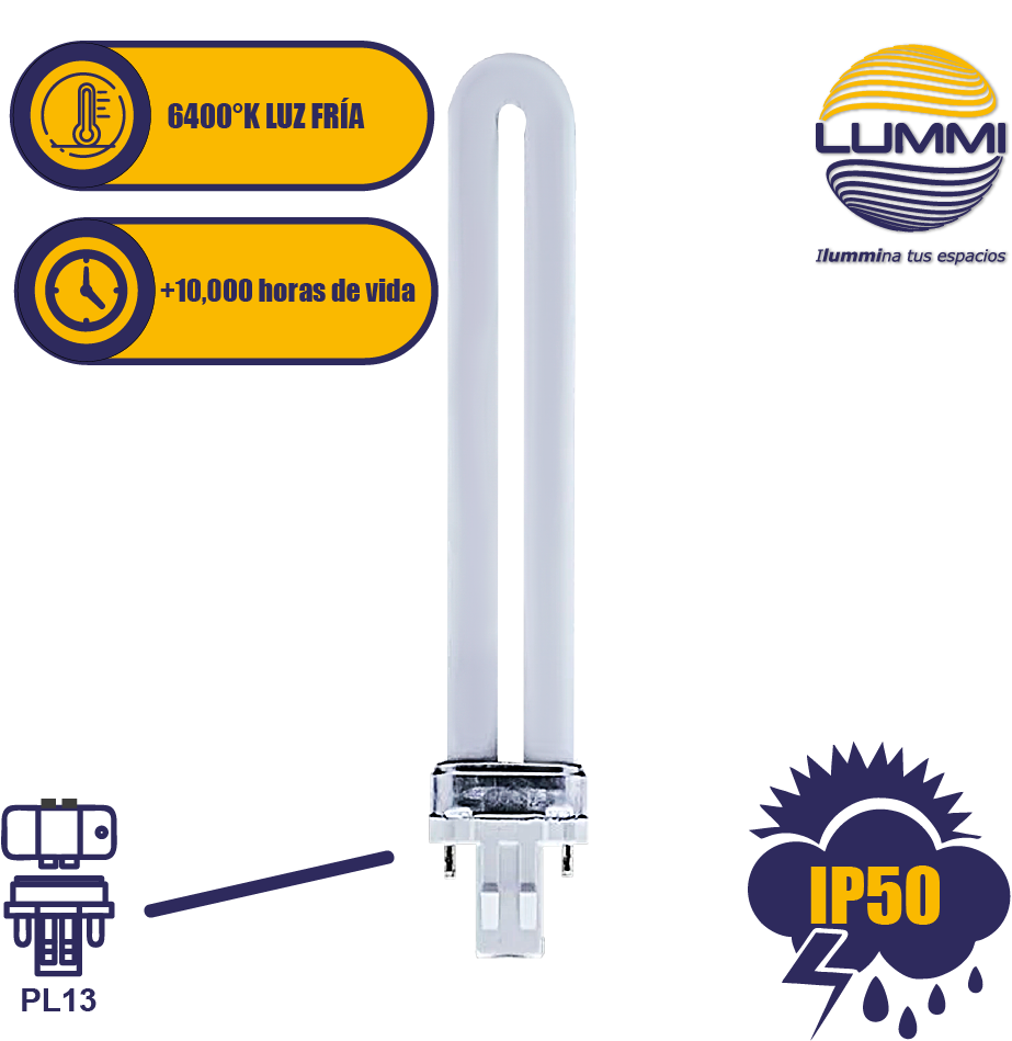 Foco PL 13W tipo 1U GX23 (PL13/64)